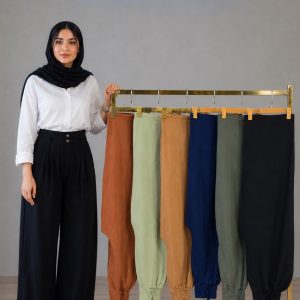 شلوار زنانه نخی برماندو رنگی کج راه فری سایز تا50