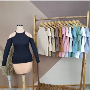 تیشرت آستین بلند سرشانه باز فری سایز تا 44