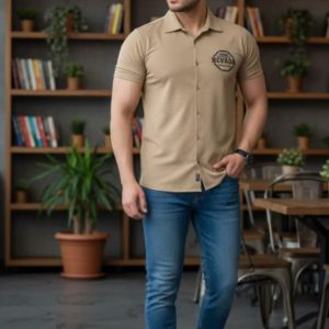 تیشرت مردانه بیسکوییتی یقه هفت XXL-XL